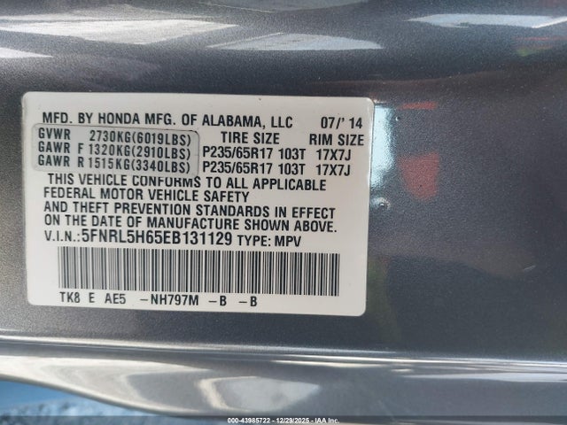 2014 HONDA ODYSSEY 5FNRL5H65EB131129 Photo 8