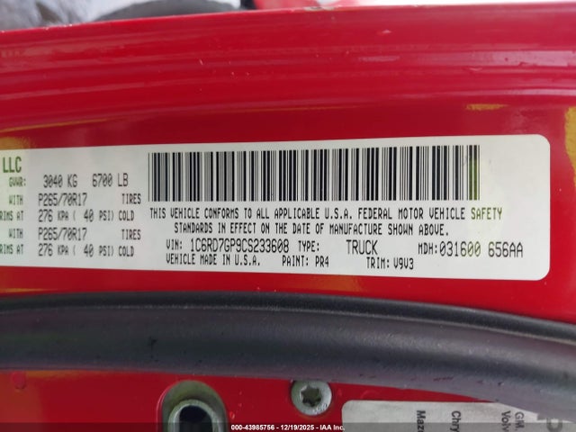 Aukcja sprzedaży 2012 Ram 1500 Slt, vin: 1C6RD7GP9CS233608, numer aukcji: 43985756