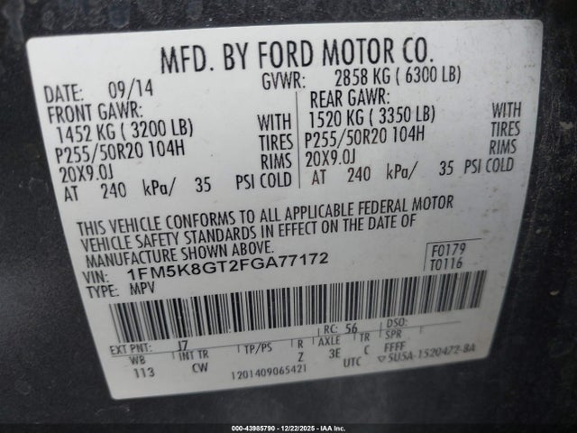 1FM5K8GT2FGA77172 Ford EXPLORER SPORT