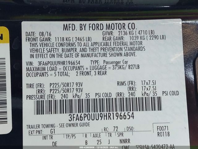 2017 FORD FUSION HYBRID 3FA6P0UU9HR196654 Photo 8