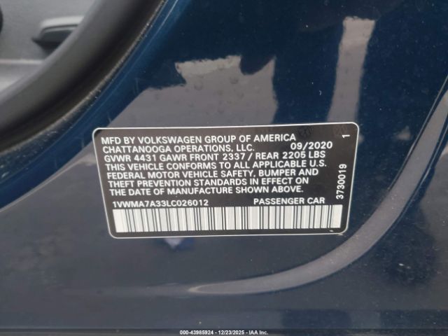2020 VOLKSWAGEN PASSAT 1VWMA7A33LC026012 Photo 8