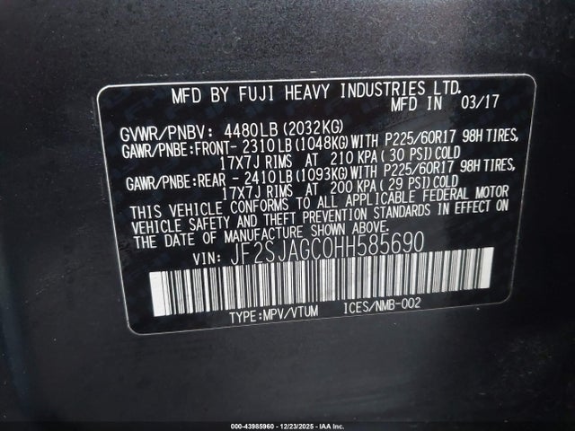 JF2SJAGC0HH585690 Subaru Forester 2.5i Premium