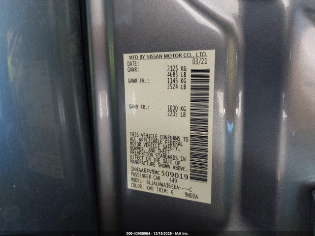Nissan Maxima Platinum Xtronic Cvt 2021 1N4AA6FV9MC509019 Image 9