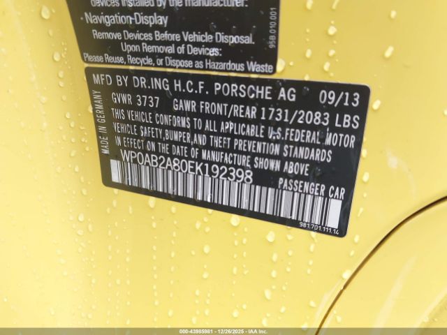 2014 PORSCHE CAYMAN WP0AB2A80EK192398 Photo 8