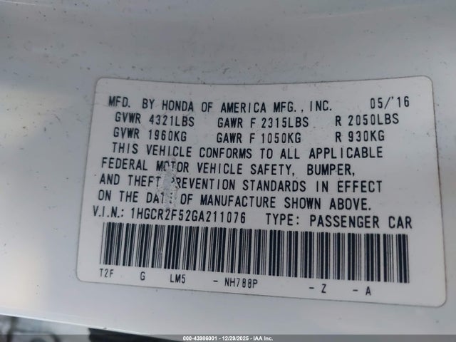1HGCR2F52GA211076 Honda Accord Sport