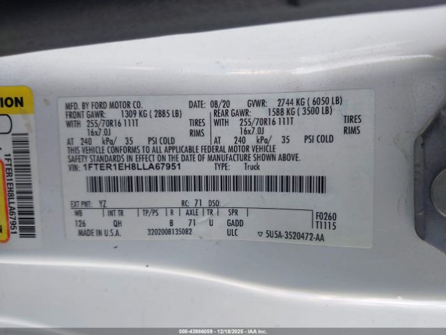 2020 FORD RANGER 1FTER1EH8LLA67951 Photo 8