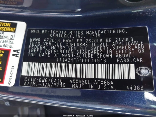 4T1A21FB1LU014916 Toyota Avalon Hybrid Xle