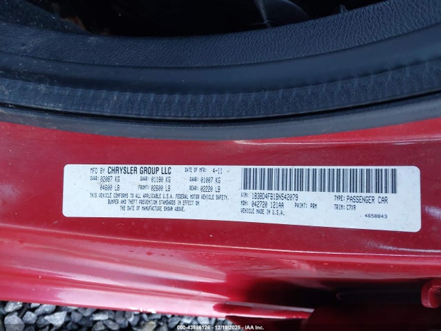 43986126 :رقم المزاد ، 1B3BD4FB1BN542079 vin ، 2011 Dodge Avenger Express مزاد بيع