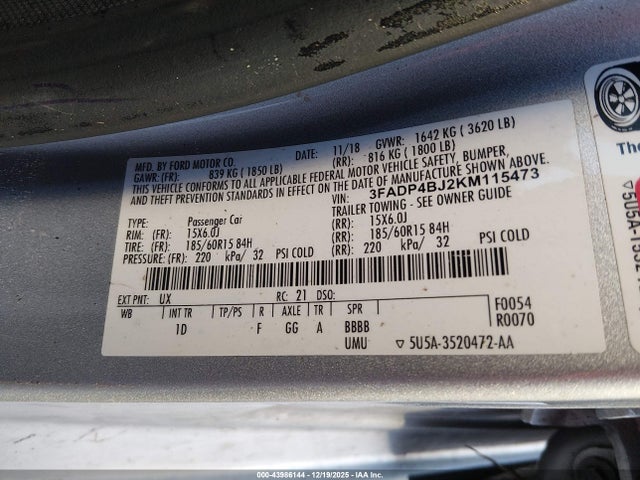 3FADP4BJ2KM115473 Ford FIESTA SE
