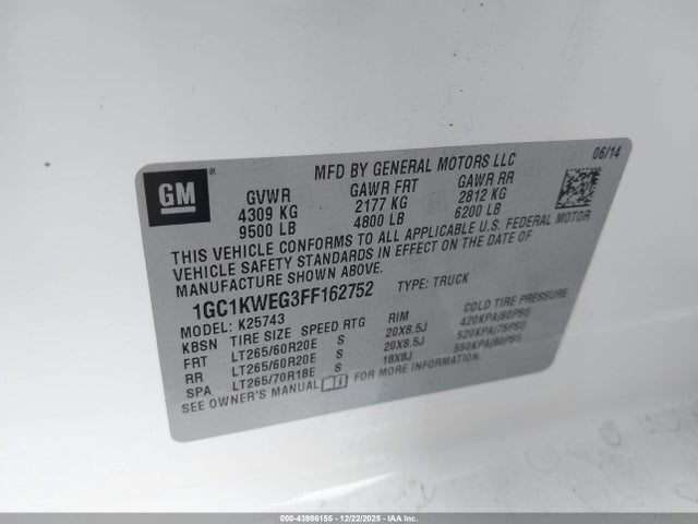 1GC1KWEG3FF162752 Chevrolet Silverado 2500hd Ltz