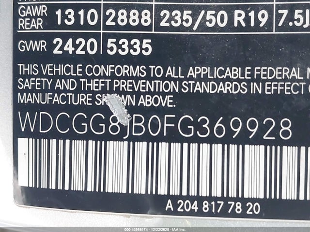 WDCGG8JB0FG369928 Mercedes-Benz Glk 350 4matic