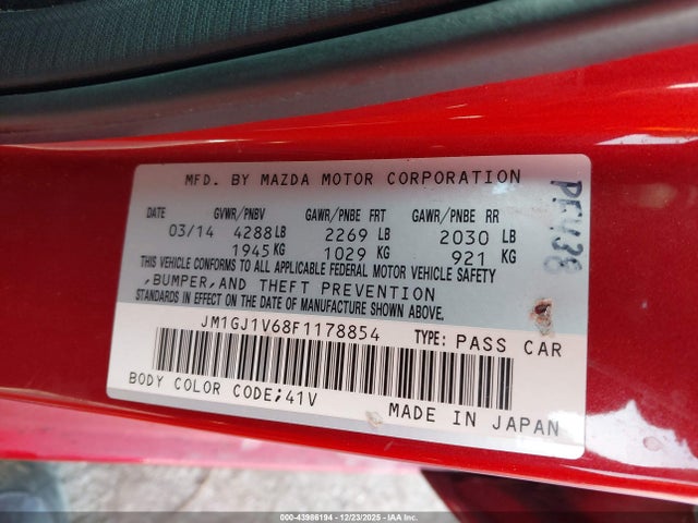 Aukcja sprzedaży 2015 Mazda Mazda6 I Touring, vin: JM1GJ1V68F1178854, numer aukcji: 43986194