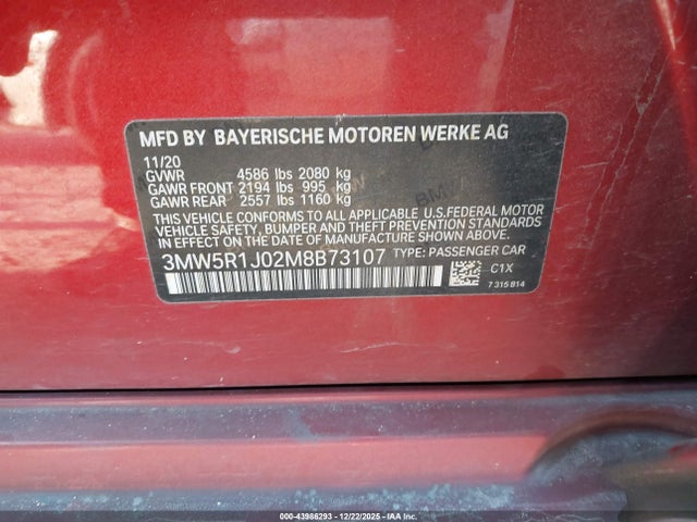 3MW5R1J02M8B73107 BMW 330I