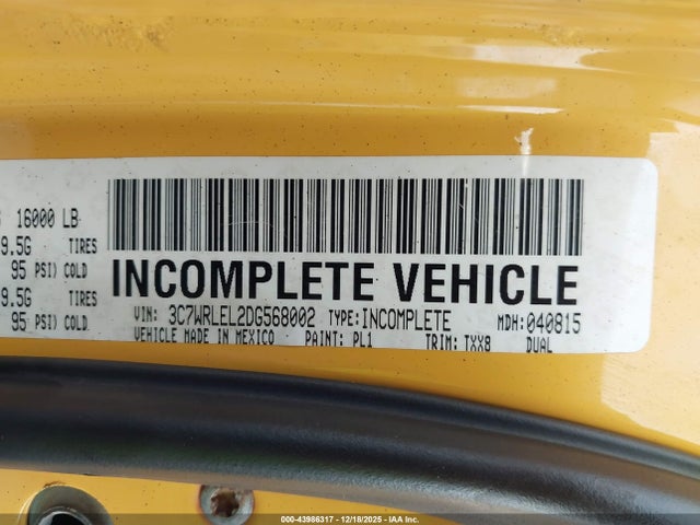 Продаж на аукціоні авто 2013 Ram 4500 Chassis Tradesman/slt/laramie, vin: 3C7WRLEL2DG568002, номер лоту: 43986317