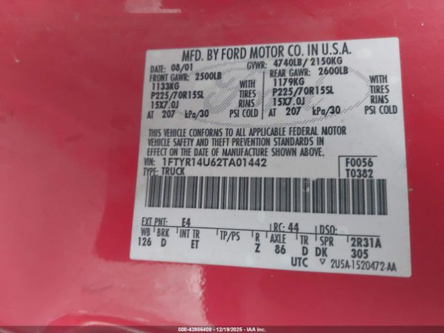 2002 FORD RANGER 1FTYR14U62TA01442 Photo 8