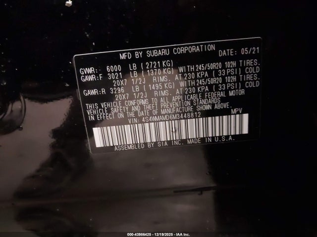 4S4WMAMD6M3448812 Subaru Ascent Limited