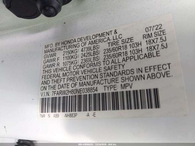 2022 HONDA CR-V 7FARW2H80NE038854 Photo 8