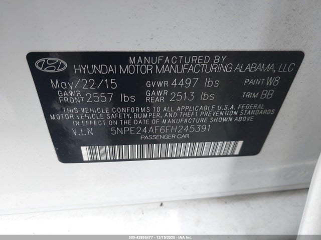 5NPE24AF6FH245391 Hyundai SONATA SE