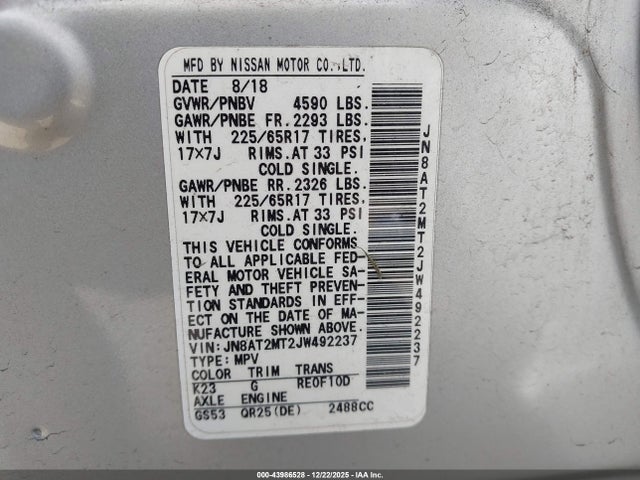 Nissan ROGUE SV 2018 JN8AT2MT2JW492237 Image 9