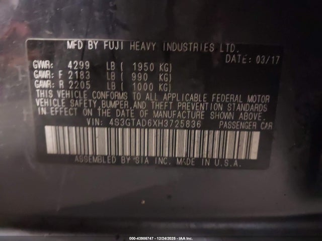 4S3GTAD6XH3725836 Subaru Impreza 2.0i Premium