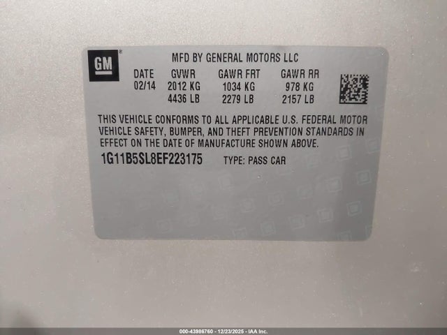 Chevrolet Malibu 1ls 2014 1G11B5SL8EF223175 Image 9