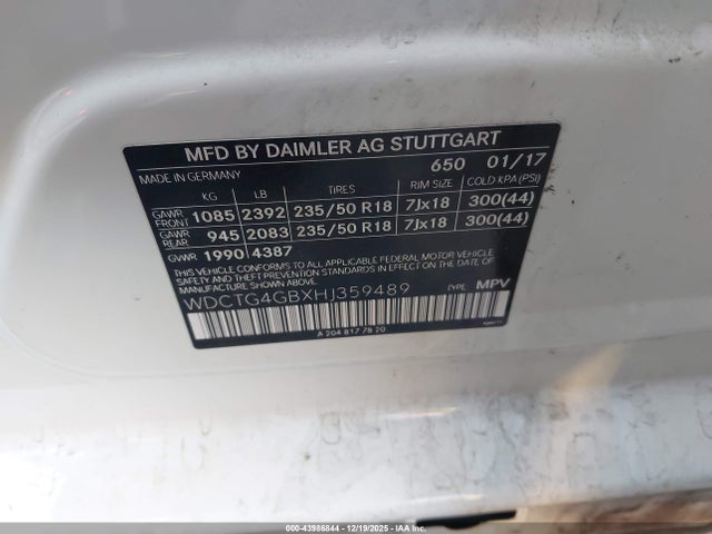 WDCTG4GBXHJ359489 Mercedes-Benz Gla 250 4matic