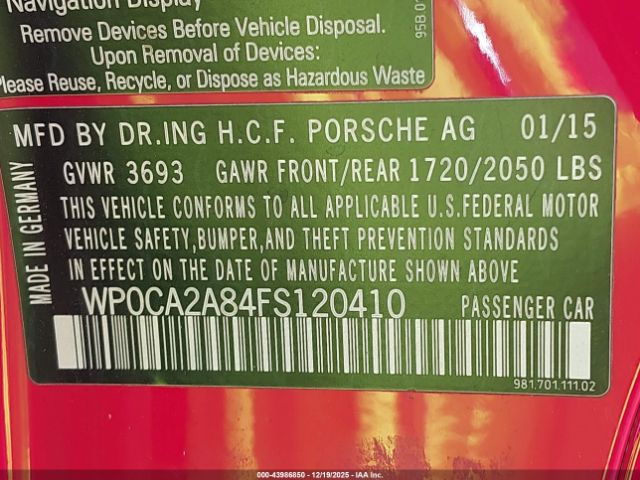 2015 PORSCHE BOXSTER WP0CA2A84FS120410 Photo 8