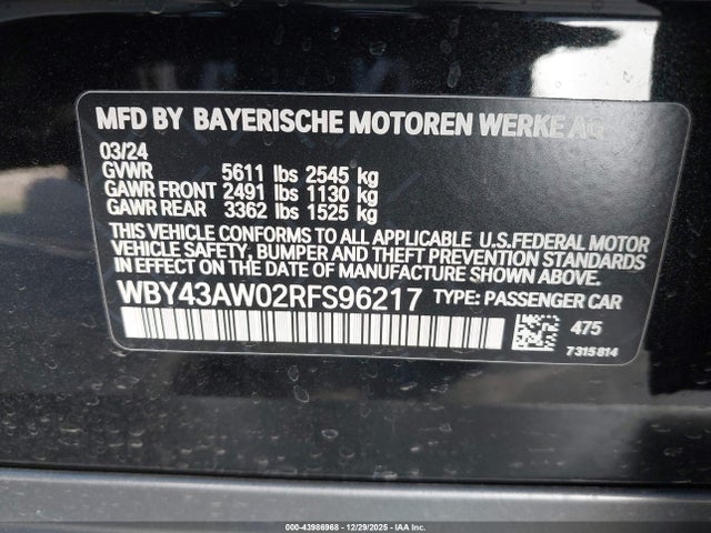 WBY43AW02RFS96217 BMW I4 Gran Coupe Edrive35