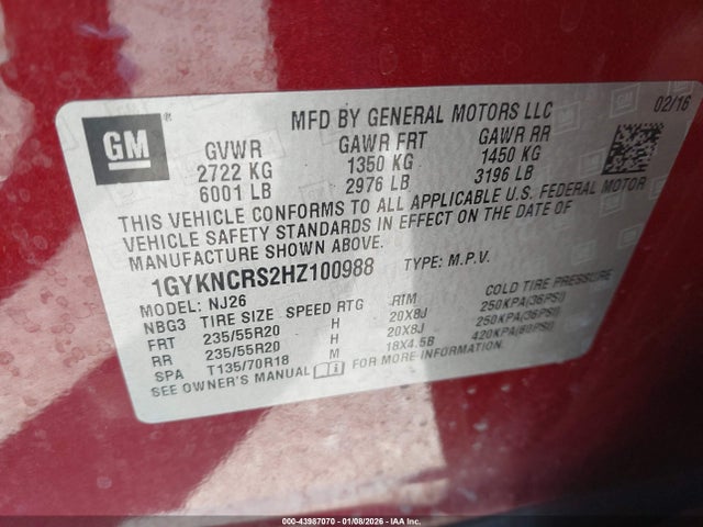 2017 CADILLAC XT5 1GYKNCRS2HZ100988 Photo 8