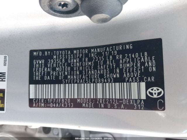 2020 TOYOTA COROLLA 5YFEPRAE5LP089493 Photo 8