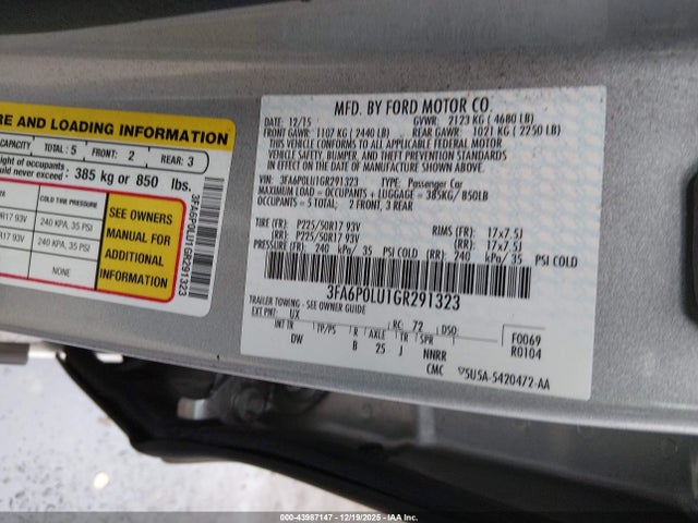 Ford Fusion Hybrid Se 2016 3FA6P0LU1GR291323 Image 9