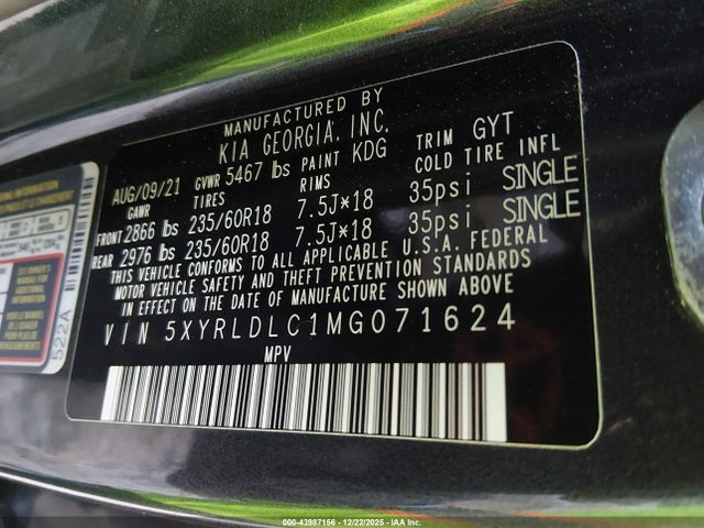 5XYRLDLC1MG071624 KIA SORENTO S