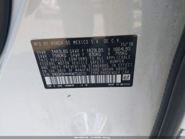 2019 HONDA FIT 3HGGK5H44KM752010 Photo 8