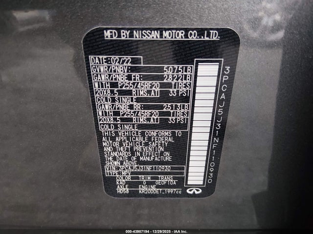 2022 INFINITI QX55 3PCAJ5J31NF110930 Photo 8