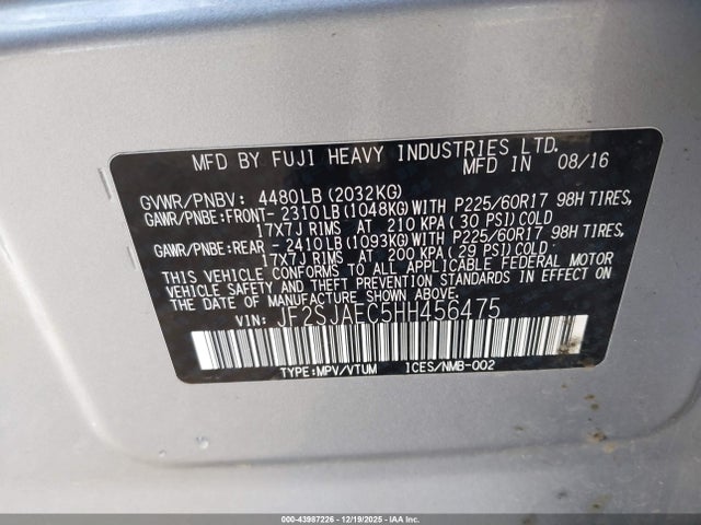 Subaru Forester 2.5i Premium 2017 JF2SJAEC5HH456475 Image 9