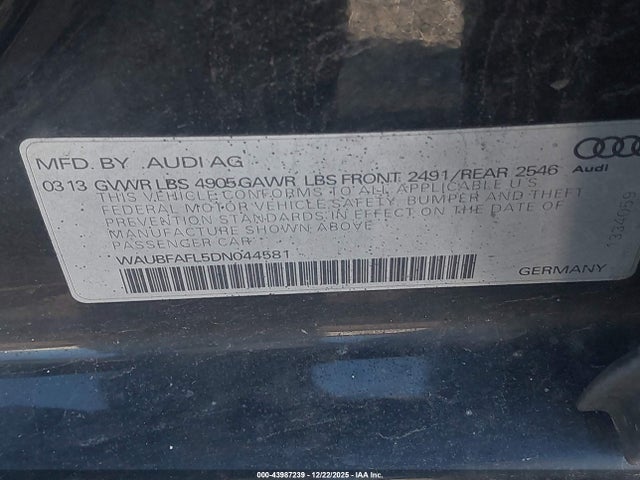 2013 AUDI A4 WAUBFAFL5DN044581 Photo 8