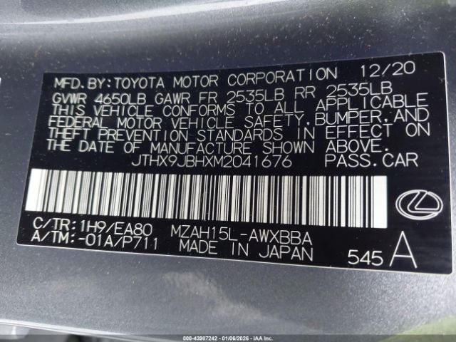 2021 LEXUS UX 250H JTHX9JBHXM2041676 Photo 8