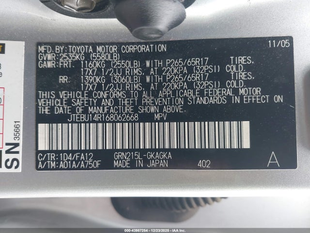 2006 TOYOTA 4RUNNER JTEBU14R168062668 Photo 8