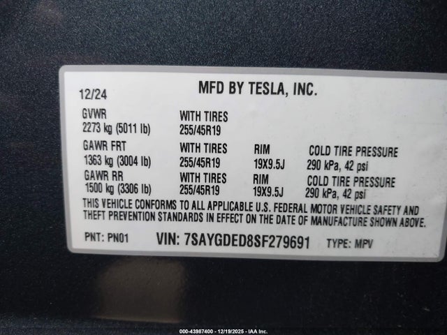 2025 TESLA MODEL Y 7SAYGDED8SF279691 Photo 8