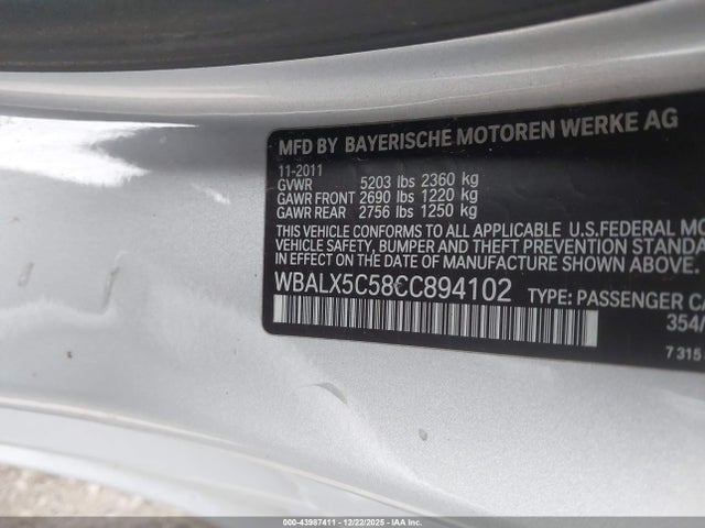 Продаж на аукціоні авто 2012 Bmw 650i Xdrive, vin: WBALX5C58CC894102, номер лоту: 43987411