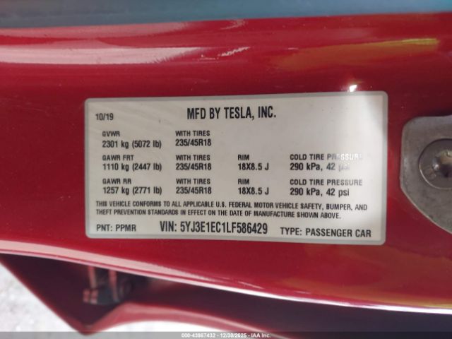2020 TESLA MODEL 3 5YJ3E1EC1LF586429 Photo 8