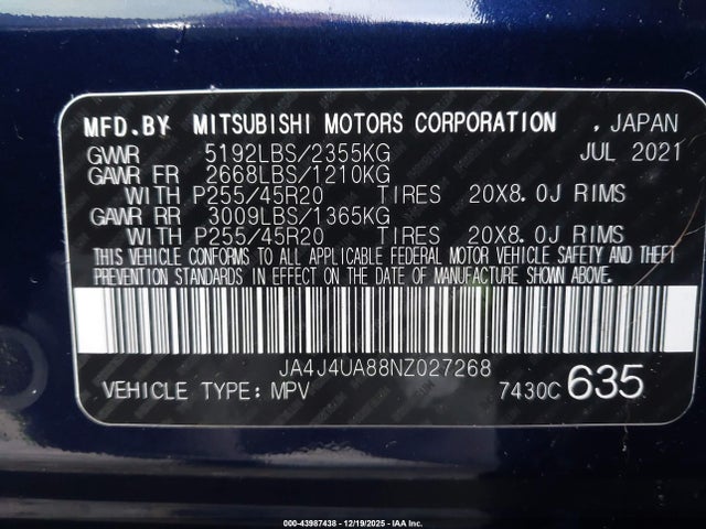 2022 MITSUBISHI OUTLANDER JA4J4UA88NZ027268 Photo 8