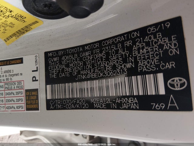 JTNK4RBE0K3062313 Toyota COROLLA SE