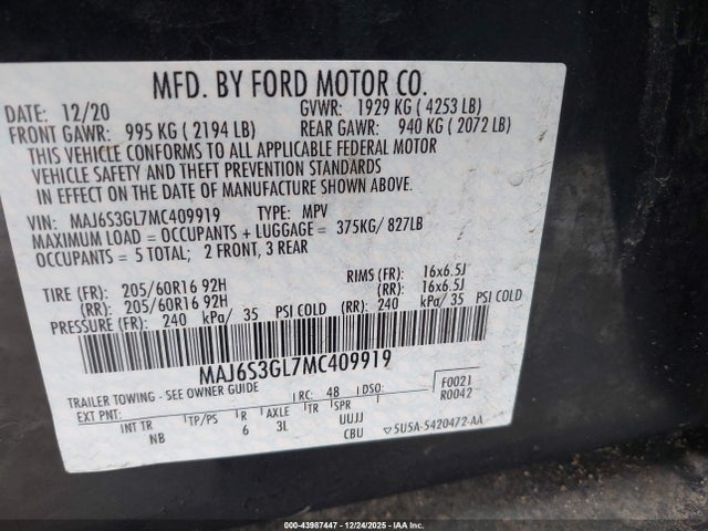 2021 FORD ECOSPORT MAJ6S3GL7MC409919 Photo 8