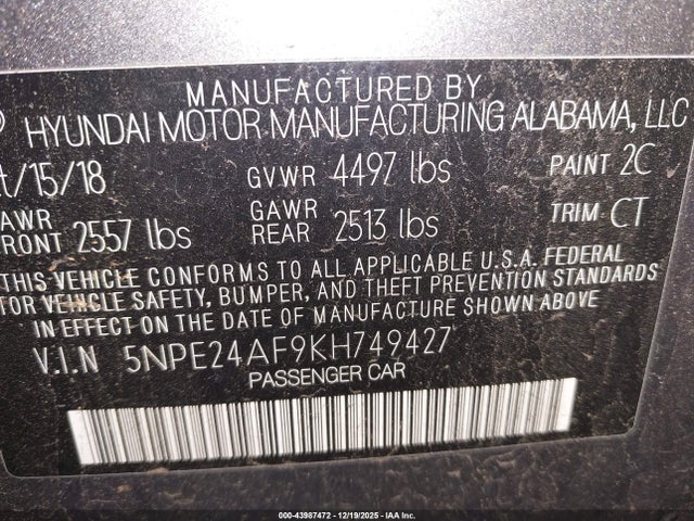 Hyundai SONATA SE 2019 5NPE24AF9KH749427 Image 9