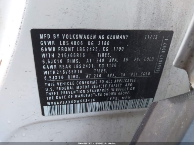 2013 VOLKSWAGEN TIGUAN WVGAV3AX6DW563426 Photo 8
