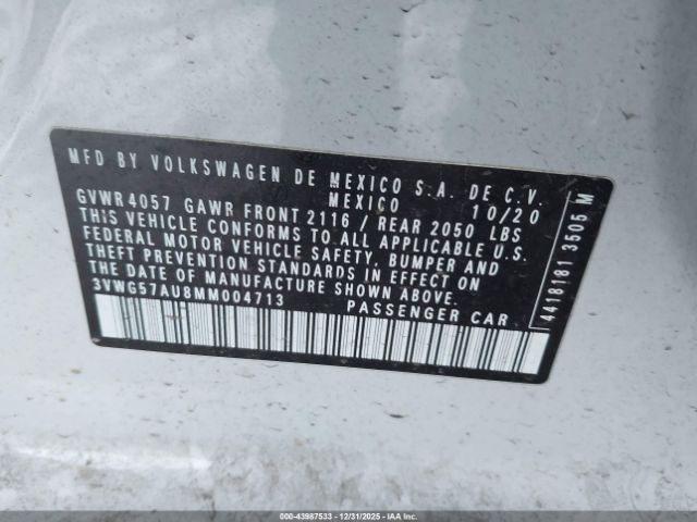 2021 VOLKSWAGEN GOLF 3VWG57AU8MM004713 Photo 8