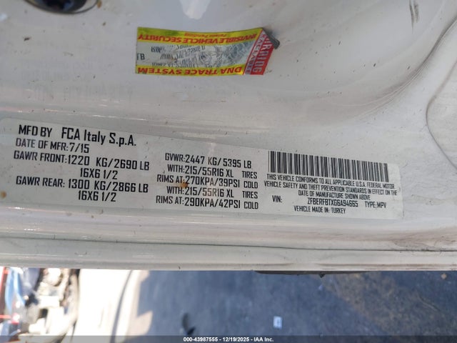 43987555 :رقم المزاد ، ZFBERFBTXG6A94665 vin ، 2016 Ram Promaster City Tradesman Slt مزاد بيع