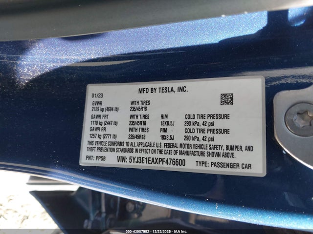 2023 TESLA MODEL 3 5YJ3E1EAXPF476600 Photo 8