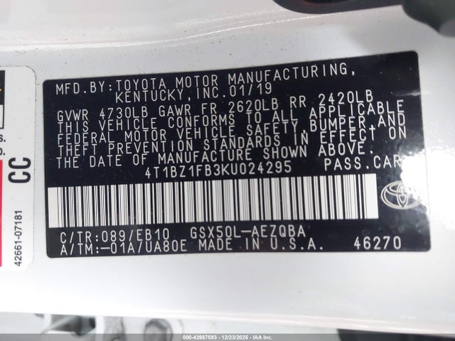 Toyota AVALON XSE 2019 4T1BZ1FB3KU024295 Image 9